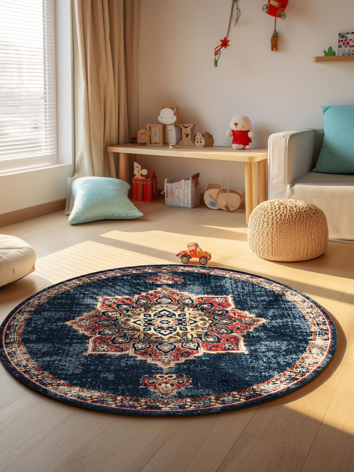 Dark Blue 7' x 7' Utopia Round Area Rug Traditional Vintage Persian Inspired Vivid Color Durable Carpet for Unique Interiors for Sale at Rug Engine