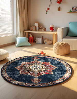 Dark Blue 5' 3 x 5' 3 Utopia Round Area Rug Traditional Vintage Persian Inspired Vivid Color Durable Carpet for Unique Interiors for Sale at Rug Engine