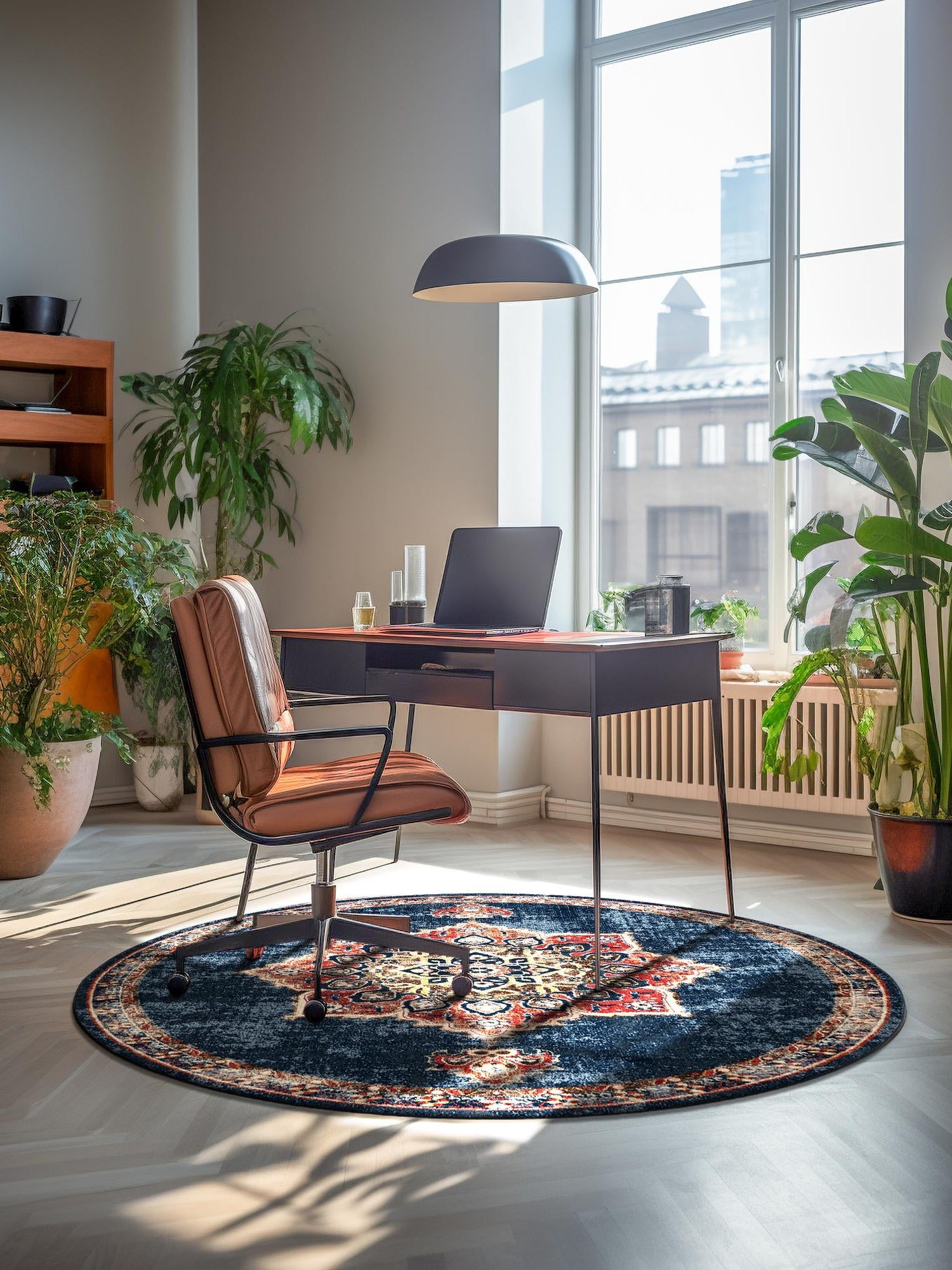 Dark Blue 5' 3 x 5' 3 Utopia Round Area Rug Traditional Vintage Persian Inspired Vivid Color Durable Carpet for Unique Interiors for Sale at Rug Engine