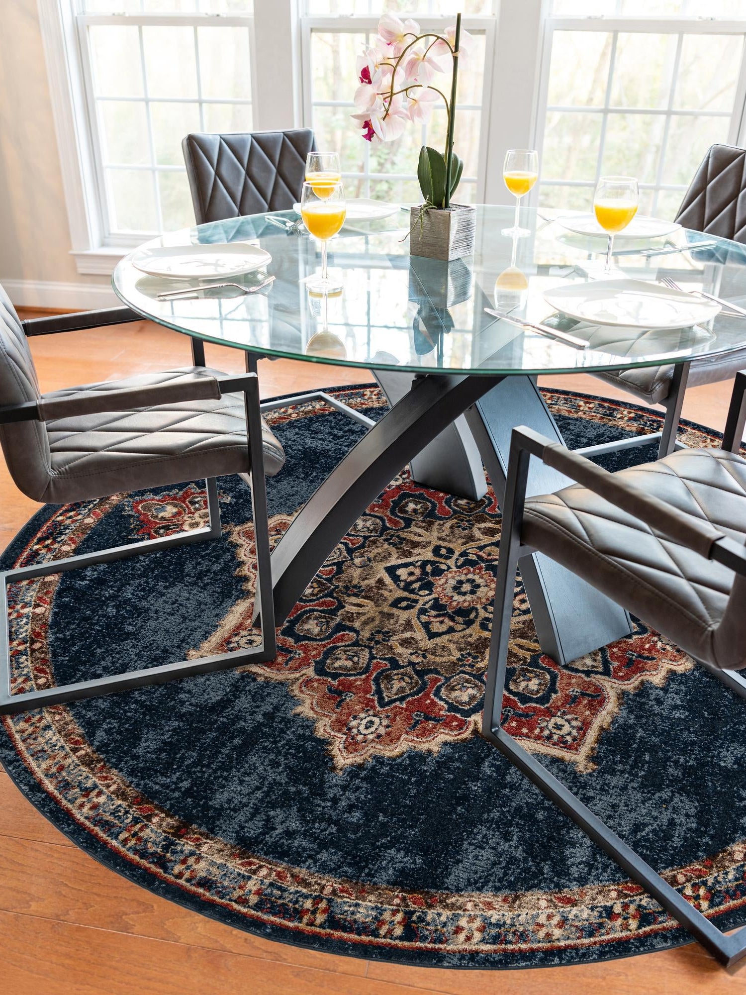 Dark Blue 5' 3 x 5' 3 Utopia Round Area Rug Traditional Vintage Persian Inspired Vivid Color Durable Carpet for Unique Interiors for Sale at Rug Engine