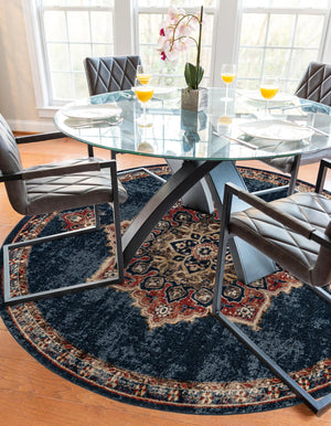 Dark Blue 5' 3 x 5' 3 Utopia Round Area Rug Traditional Vintage Persian Inspired Vivid Color Durable Carpet for Unique Interiors for Sale at Rug Engine