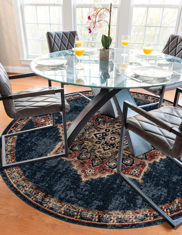 Dark Blue 5' 3 x 5' 3 Utopia Round Area Rug Traditional Vintage Persian Inspired Vivid Color Durable Carpet for Unique Interiors for Sale at Rug Engine