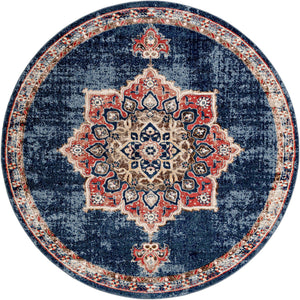 Dark Blue 8' x 8' Utopia Round Area Rug Traditional Vintage Persian Inspired Vivid Color Durable Carpet for Unique Interiors for Sale at Rug Engine