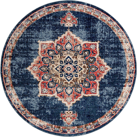 Dark Blue 8' x 8' Utopia Round Area Rug Traditional Vintage Persian Inspired Vivid Color Durable Carpet for Unique Interiors for Sale at Rug Engine