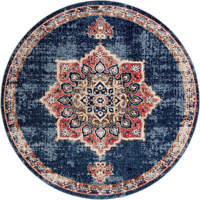 Dark Blue 8' x 8' Utopia Round Area Rug Traditional Vintage Persian Inspired Vivid Color Durable Carpet for Unique Interiors for Sale at Rug Engine