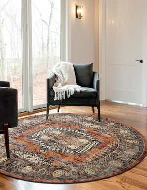 Terracotta 7' x 7' Utopia Round Area Rug Traditional Vintage Persian Inspired Vivid Color Durable Carpet for Unique Interiors for Sale at Rug Engine