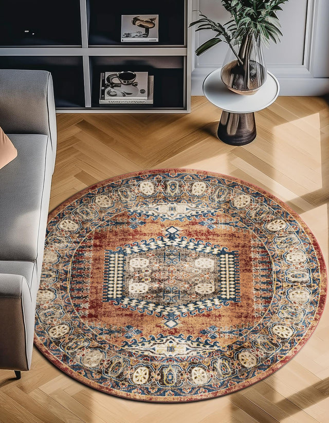 Terracotta 7' x 7' Utopia Round Area Rug Traditional Vintage Persian Inspired Vivid Color Durable Carpet for Unique Interiors for Sale at Rug Engine