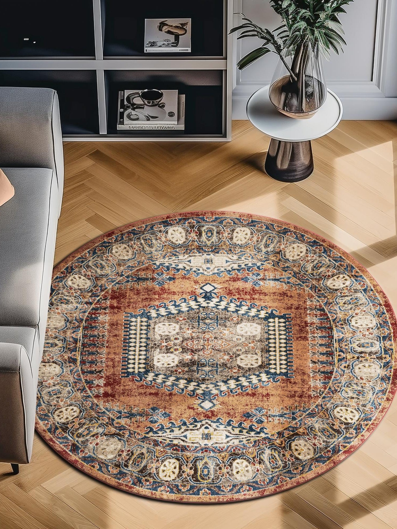 Terracotta 8' x 8' Utopia Round Area Rug Traditional Vintage Persian Inspired Vivid Color Durable Carpet for Unique Interiors for Sale at Rug Engine