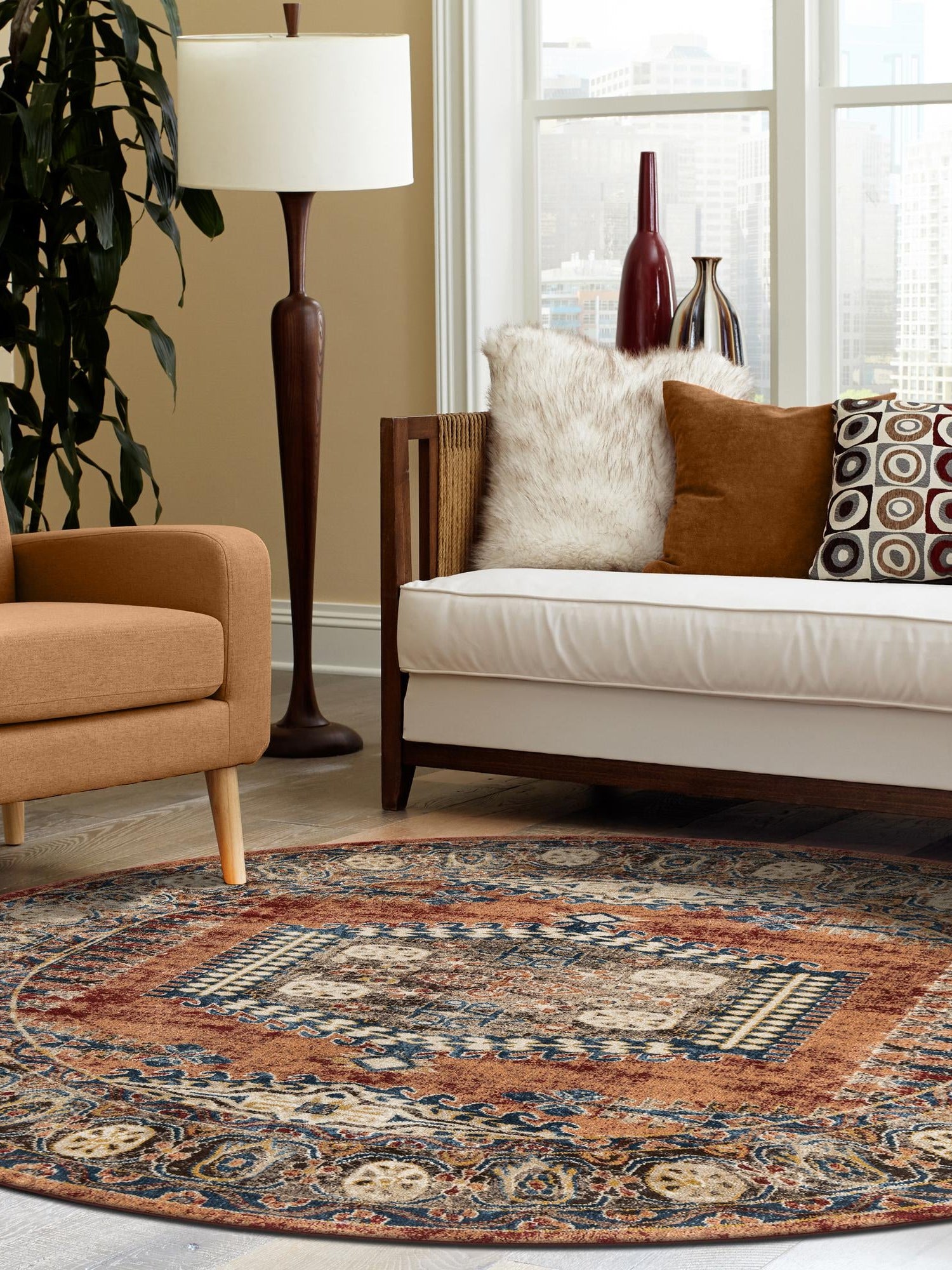 Terracotta 7' x 7' Utopia Round Area Rug Traditional Vintage Persian Inspired Vivid Color Durable Carpet for Unique Interiors for Sale at Rug Engine