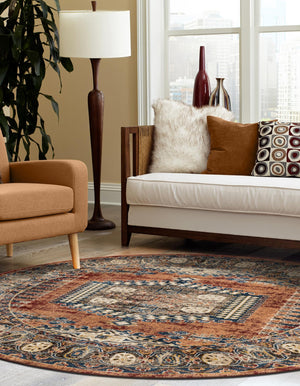 Terracotta 7' x 7' Utopia Round Area Rug Traditional Vintage Persian Inspired Vivid Color Durable Carpet for Unique Interiors for Sale at Rug Engine