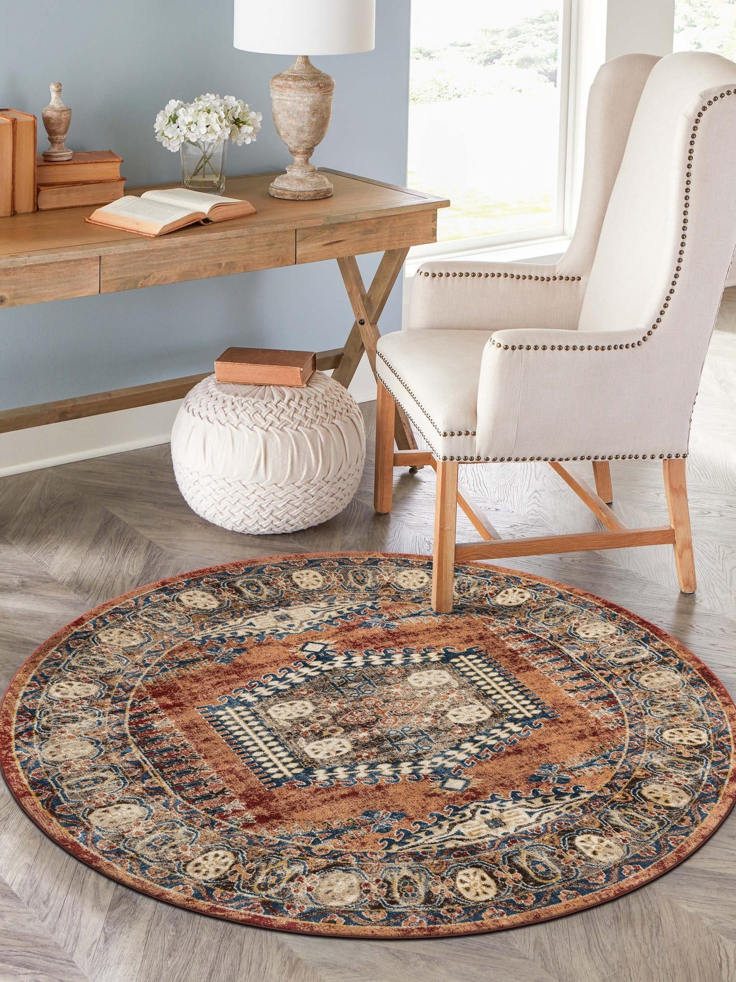 Terracotta 8' x 8' Utopia Round Area Rug Traditional Vintage Persian Inspired Vivid Color Durable Carpet for Unique Interiors for Sale at Rug Engine
