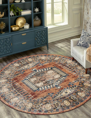 Terracotta 7' x 7' Utopia Round Area Rug Traditional Vintage Persian Inspired Vivid Color Durable Carpet for Unique Interiors for Sale at Rug Engine