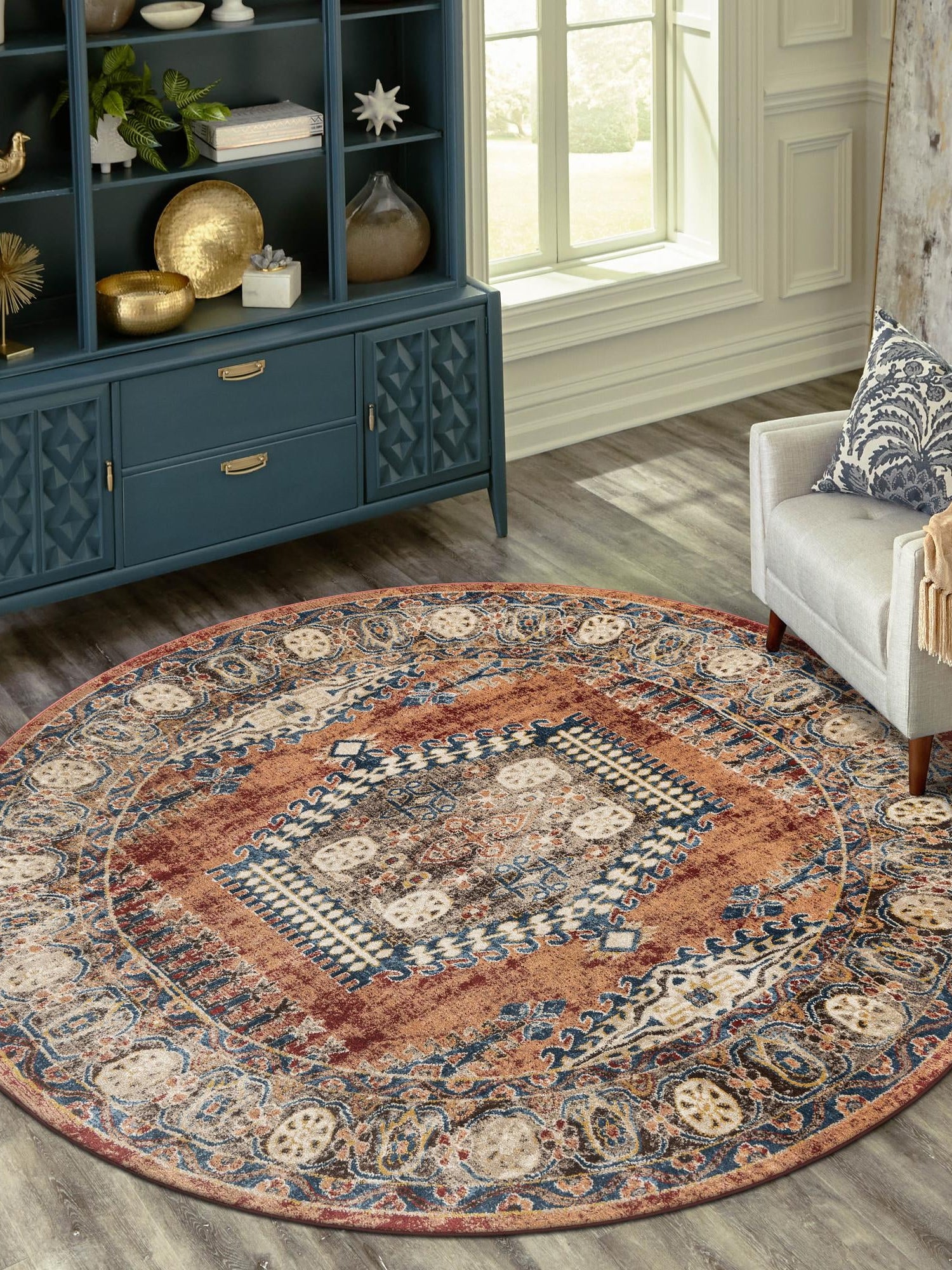 Terracotta 8' x 8' Utopia Round Area Rug Traditional Vintage Persian Inspired Vivid Color Durable Carpet for Unique Interiors for Sale at Rug Engine