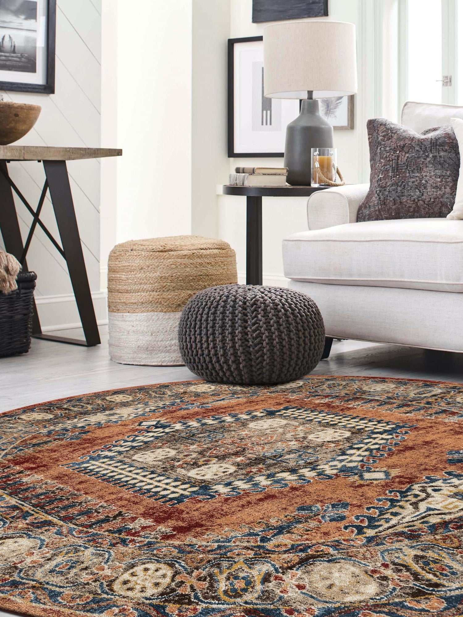 Terracotta 7' x 7' Utopia Round Area Rug Traditional Vintage Persian Inspired Vivid Color Durable Carpet for Unique Interiors for Sale at Rug Engine