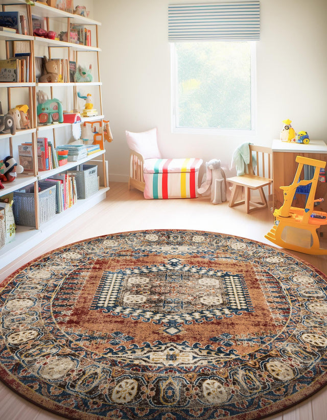 Terracotta 7' x 7' Utopia Round Area Rug Traditional Vintage Persian Inspired Vivid Color Durable Carpet for Unique Interiors for Sale at Rug Engine
