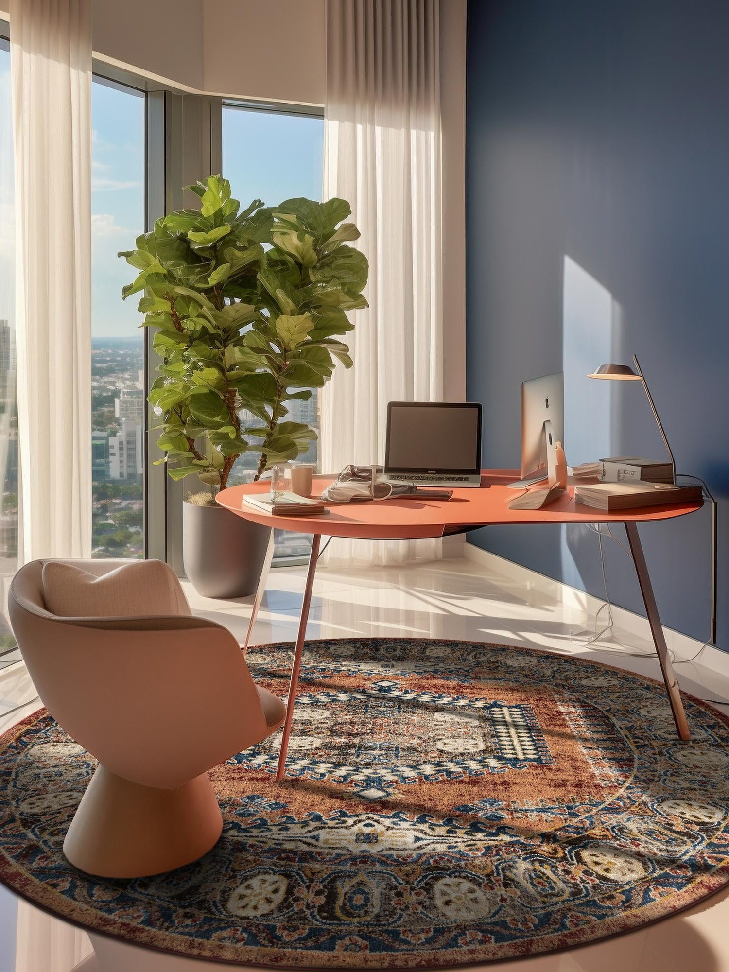 Terracotta 7' x 7' Utopia Round Area Rug Traditional Vintage Persian Inspired Vivid Color Durable Carpet for Unique Interiors for Sale at Rug Engine