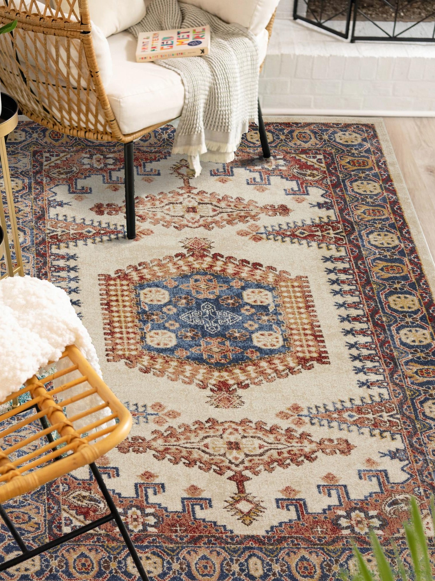 Cream 8' x 10' Utopia Rectangle Area Rug Traditional Vintage Persian Inspired Vivid Color Durable Carpet for Unique Interiors for Sale at Rug Engine