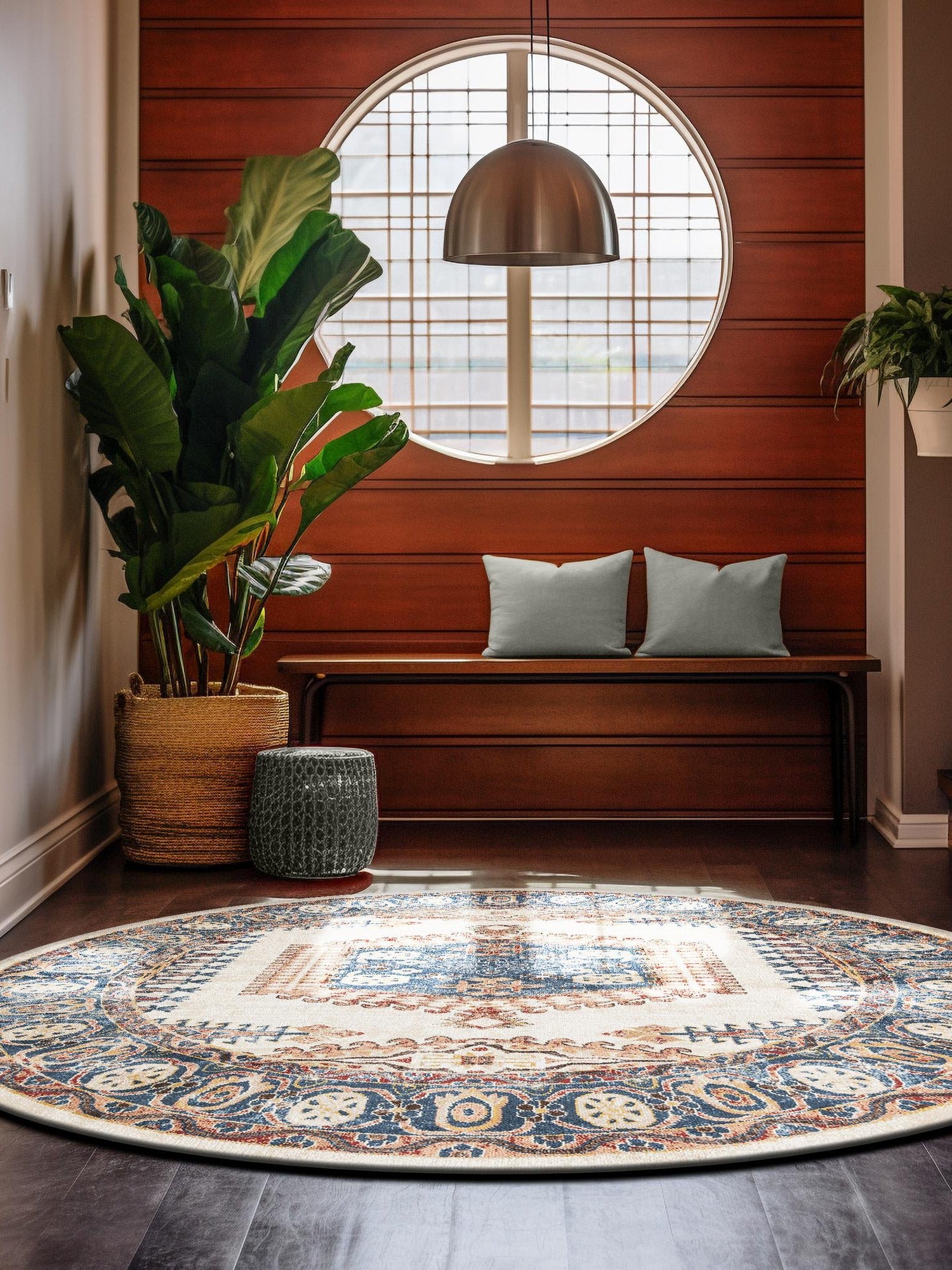 Cream 7' x 7' Utopia Round Area Rug Traditional Vintage Persian Inspired Vivid Color Durable Carpet for Unique Interiors for Sale at Rug Engine