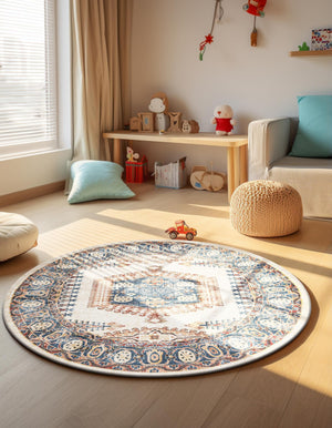 Cream 4' 1 x 4' 1 Utopia Round Area Rug Traditional Vintage Persian Inspired Vivid Color Durable Carpet for Unique Interiors for Sale at Rug Engine