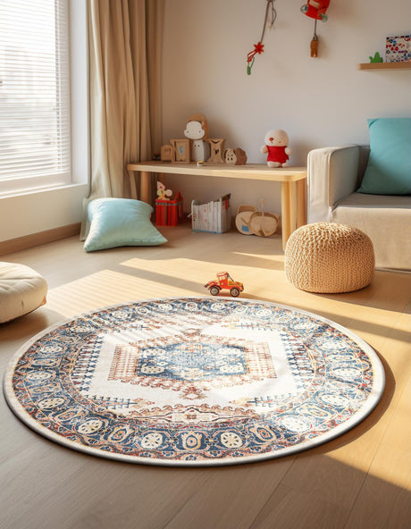 Cream 8' x 8' Utopia Round Area Rug Traditional Vintage Persian Inspired Vivid Color Durable Carpet for Unique Interiors for Sale at Rug Engine