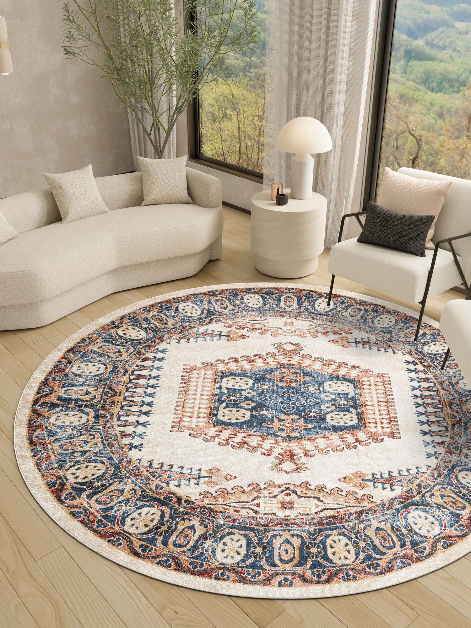 Cream 7' x 7' Utopia Round Area Rug Traditional Vintage Persian Inspired Vivid Color Durable Carpet for Unique Interiors for Sale at Rug Engine