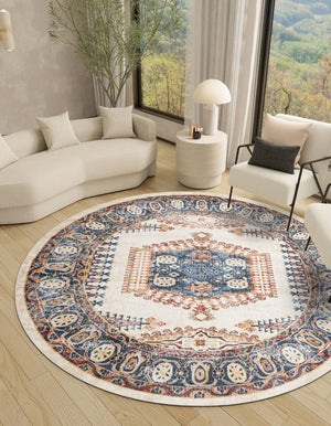 Cream 7' x 7' Utopia Round Area Rug Traditional Vintage Persian Inspired Vivid Color Durable Carpet for Unique Interiors for Sale at Rug Engine