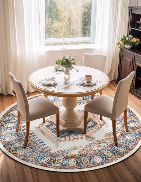 Cream 7' x 7' Utopia Round Area Rug Traditional Vintage Persian Inspired Vivid Color Durable Carpet for Unique Interiors for Sale at Rug Engine