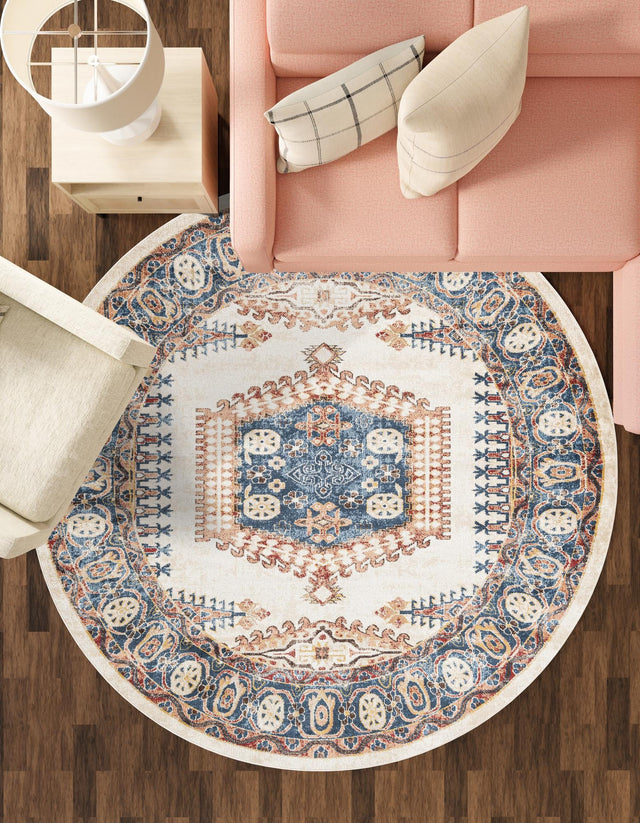 Cream 7' x 7' Utopia Round Area Rug Traditional Vintage Persian Inspired Vivid Color Durable Carpet for Unique Interiors for Sale at Rug Engine