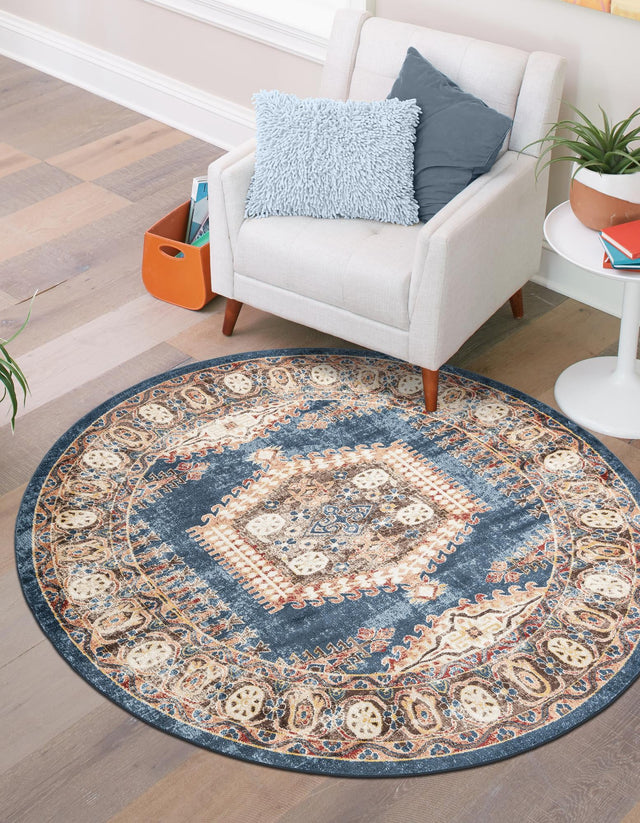 Blue 3' 3 x 3' 3 Utopia Round Area Rug Traditional Vintage Persian Inspired Vivid Color Durable Carpet for Unique Interiors for Sale at Rug Engine