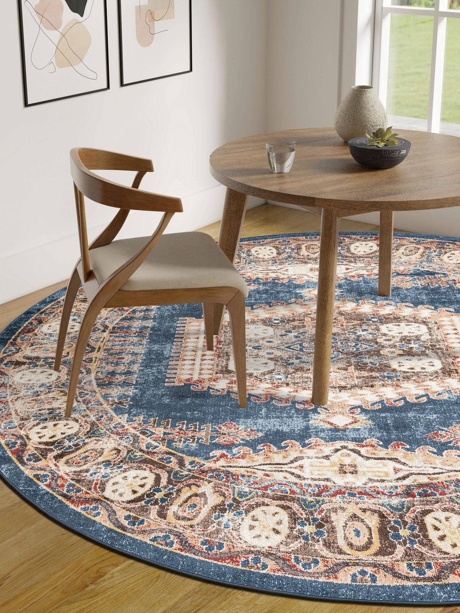 Blue 3' 3 x 3' 3 Utopia Round Area Rug Traditional Vintage Persian Inspired Vivid Color Durable Carpet for Unique Interiors for Sale at Rug Engine