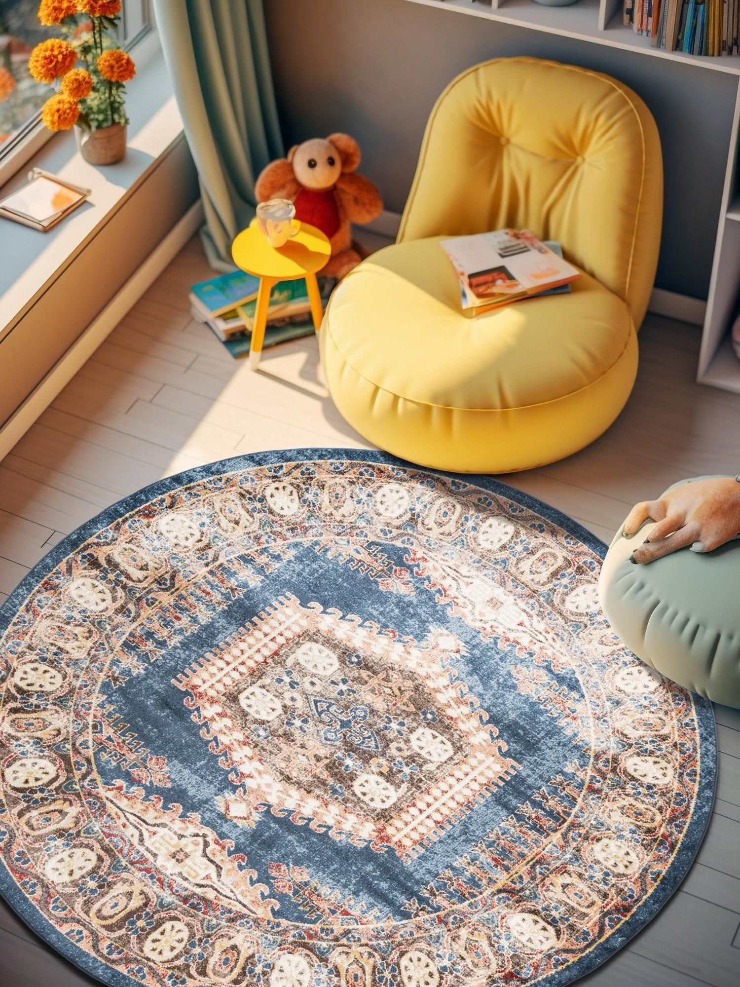 Blue 3' 3 x 3' 3 Utopia Round Area Rug Traditional Vintage Persian Inspired Vivid Color Durable Carpet for Unique Interiors for Sale at Rug Engine