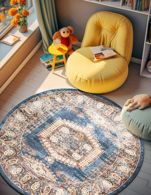 Blue 6' 1 x 6' 1 Utopia Round Area Rug Traditional Vintage Persian Inspired Vivid Color Durable Carpet for Unique Interiors for Sale at Rug Engine