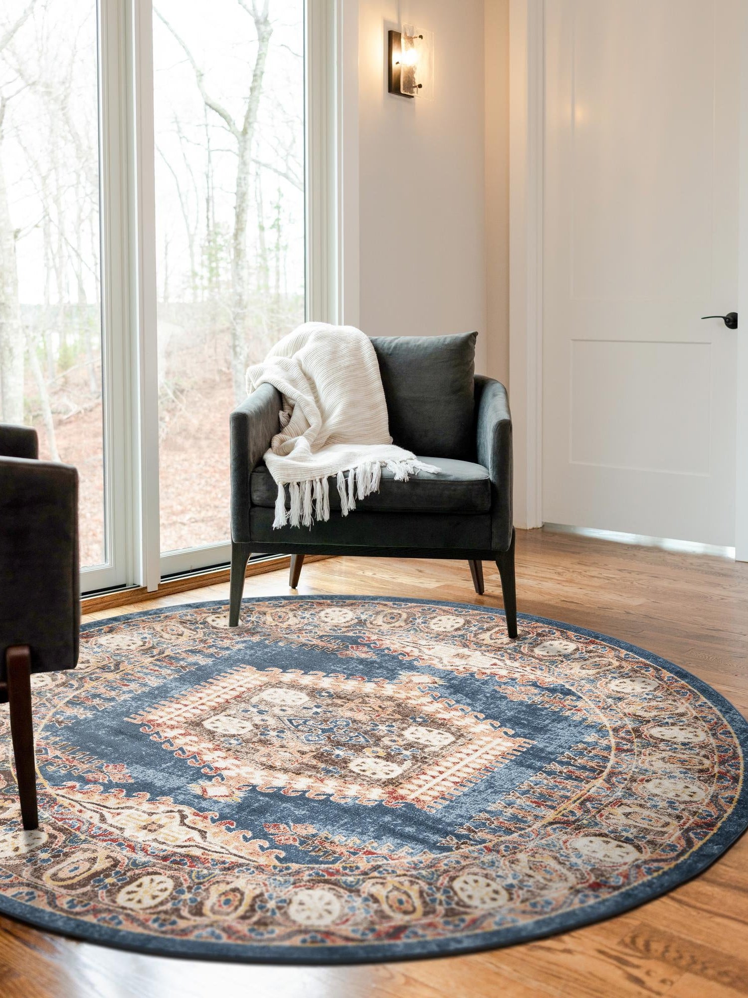 Blue 7' x 7' Utopia Round Area Rug Traditional Vintage Persian Inspired Vivid Color Durable Carpet for Unique Interiors for Sale at Rug Engine
