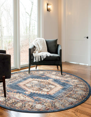 Blue 8' x 8' Utopia Round Area Rug Traditional Vintage Persian Inspired Vivid Color Durable Carpet for Unique Interiors for Sale at Rug Engine