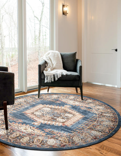 Blue 8' x 8' Utopia Round Area Rug Traditional Vintage Persian Inspired Vivid Color Durable Carpet for Unique Interiors for Sale at Rug Engine