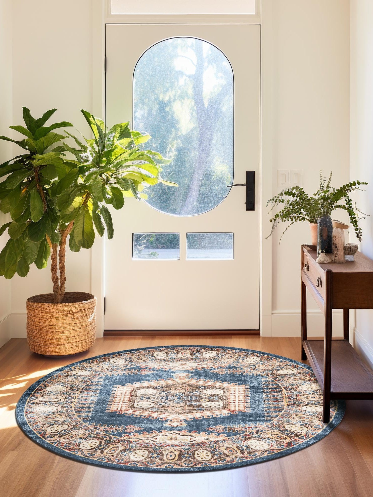 Blue 3' 3 x 3' 3 Utopia Round Area Rug Traditional Vintage Persian Inspired Vivid Color Durable Carpet for Unique Interiors for Sale at Rug Engine