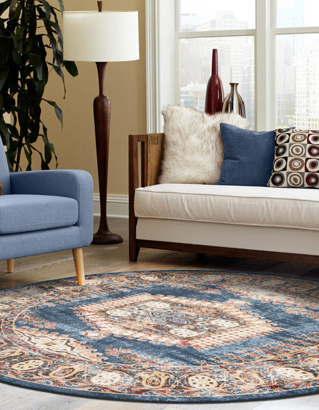 Blue 4' 1 x 4' 1 Utopia Round Area Rug Traditional Vintage Persian Inspired Vivid Color Durable Carpet for Unique Interiors for Sale at Rug Engine