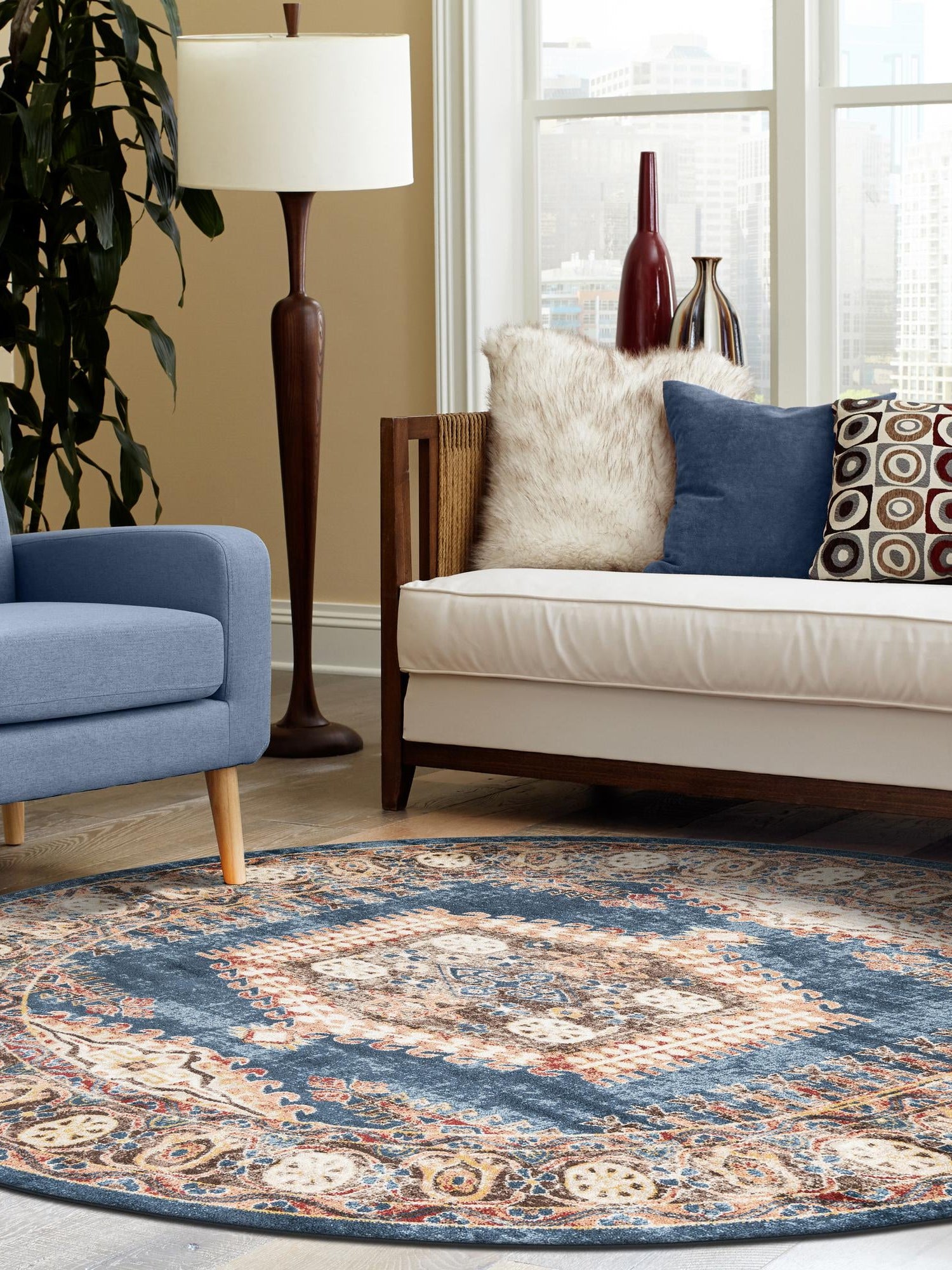 Blue 3' 3 x 3' 3 Utopia Round Area Rug Traditional Vintage Persian Inspired Vivid Color Durable Carpet for Unique Interiors for Sale at Rug Engine
