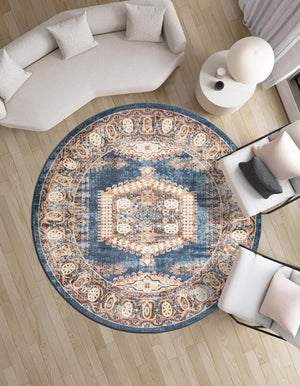 Blue 3' 3 x 3' 3 Utopia Round Area Rug Traditional Vintage Persian Inspired Vivid Color Durable Carpet for Unique Interiors for Sale at Rug Engine
