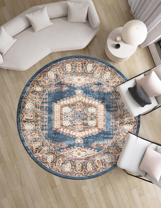 Blue 3' 3 x 3' 3 Utopia Round Area Rug Traditional Vintage Persian Inspired Vivid Color Durable Carpet for Unique Interiors for Sale at Rug Engine