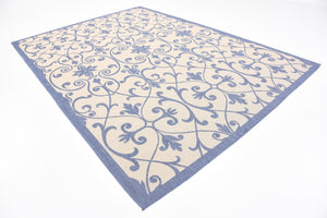 Blue 8' x 11' 4 Outdoor Botanical Rectangle Area Rug Weather Resistant for Patio, Deck, Terrace, Balcony, Porch