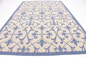Blue 8' x 11' 4 Outdoor Botanical Rectangle Area Rug Weather Resistant for Patio, Deck, Terrace, Balcony, Porch