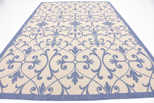 Blue 8' x 11' 4 Outdoor Botanical Rectangle Area Rug Weather Resistant for Patio, Deck, Terrace, Balcony, Porch