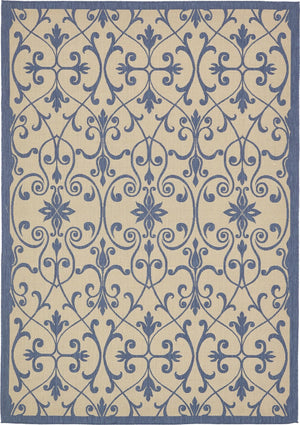 Blue 8' x 11' 4 Outdoor Botanical Rectangle Area Rug Weather Resistant for Patio, Deck, Terrace, Balcony, Porch