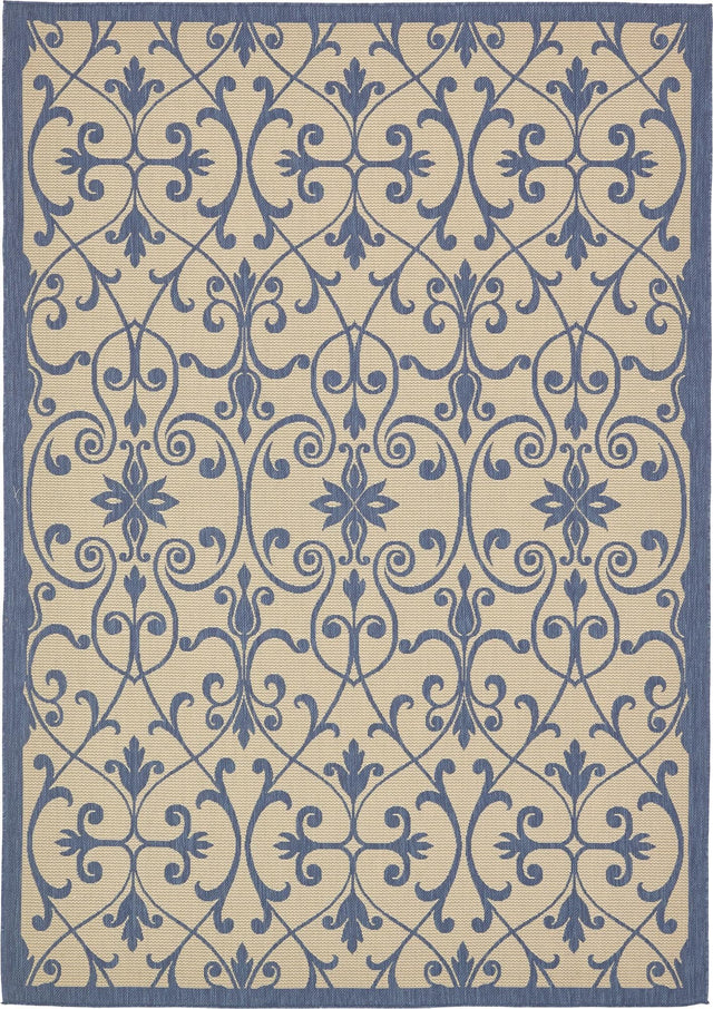 Blue 8' x 11' 4 Outdoor Botanical Rectangle Area Rug Weather Resistant for Patio, Deck, Terrace, Balcony, Porch