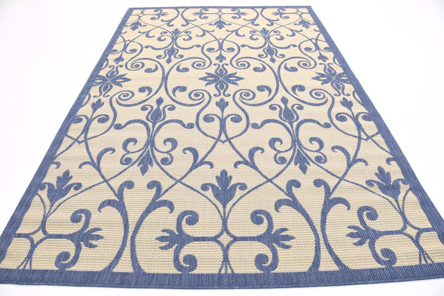 Blue 6' 1 x 9' Outdoor Botanical Rectangle Rug