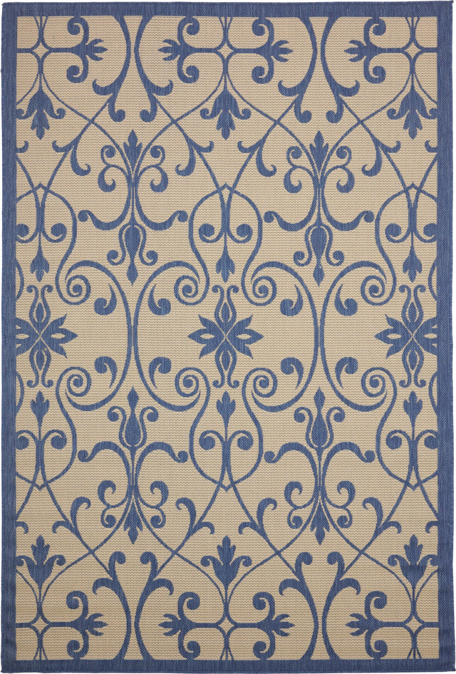 Blue 6' 1 x 9' Outdoor Botanical Rectangle Rug