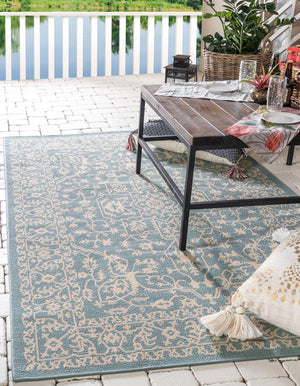 Light Blue 2' x 3' 1 Outdoor Botanical Rectangle Area Rug Weather Resistant for Patio, Deck, Terrace, Balcony, Porch Polypropylene Garden Floral Tropical Carpet for Sale at Rug Engine