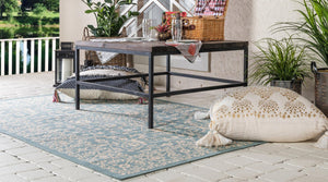 Light Blue 5' 1 x 8' Outdoor Botanical Rectangle Area Rug Weather Resistant for Patio, Deck, Terrace, Balcony, Porch