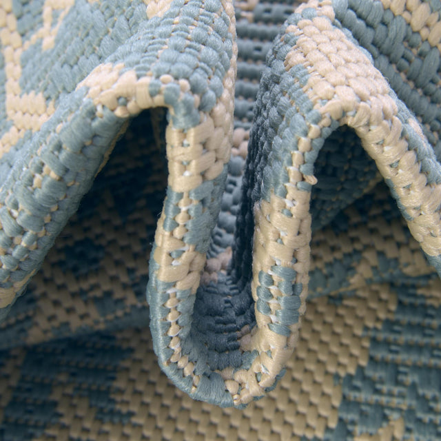 Light Blue 5' 1 x 8' Outdoor Botanical Rectangle Area Rug Weather Resistant for Patio, Deck, Terrace, Balcony, Porch